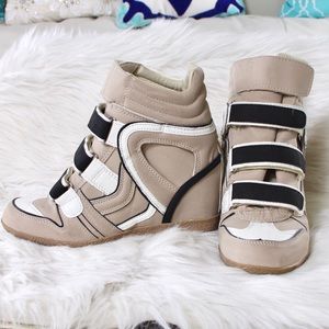 High Top Wedge Sneakers Leather Size 7